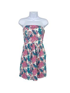 Vineyard Vines Ocean Life Strapless Coral Reef Print Dress Pink Blue Size 00
